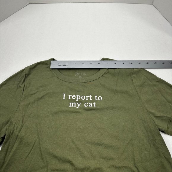 Zoe And Liv Women's Sz Small I Report To My Cat Short Sleeve Tee Shirt Green New - Picture 6 of 11
